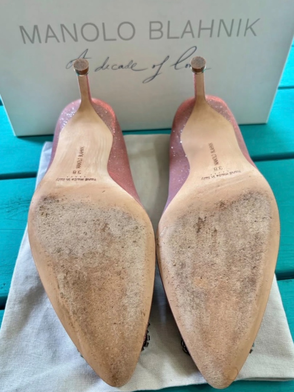 Manolo Blahnik glitter Hangisi 70- size 38 (7.5-8) heels- wedding shoes - Picture 4 of 10